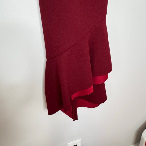 Elliatt Artemis Burgundy Asymmetrical Ruffle Hem Sheath Dress Women Size XS - Picture 4 of 10